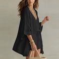 thumbnail image 6 of Costeam Womens Linen Blend 3 Piece Beach Outfit Loose Kimono Open Front Cardigan Deep V Neck Inner Top Drawstring Elastic Waist Casual Shorts Lightweight Vacation Matching Sets, 6 of 9