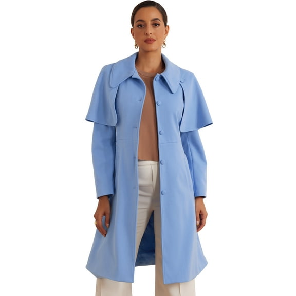 DARING DIVA Women's Winter Coats Single-Breasted Outwear Long Work Jacket Blue XS