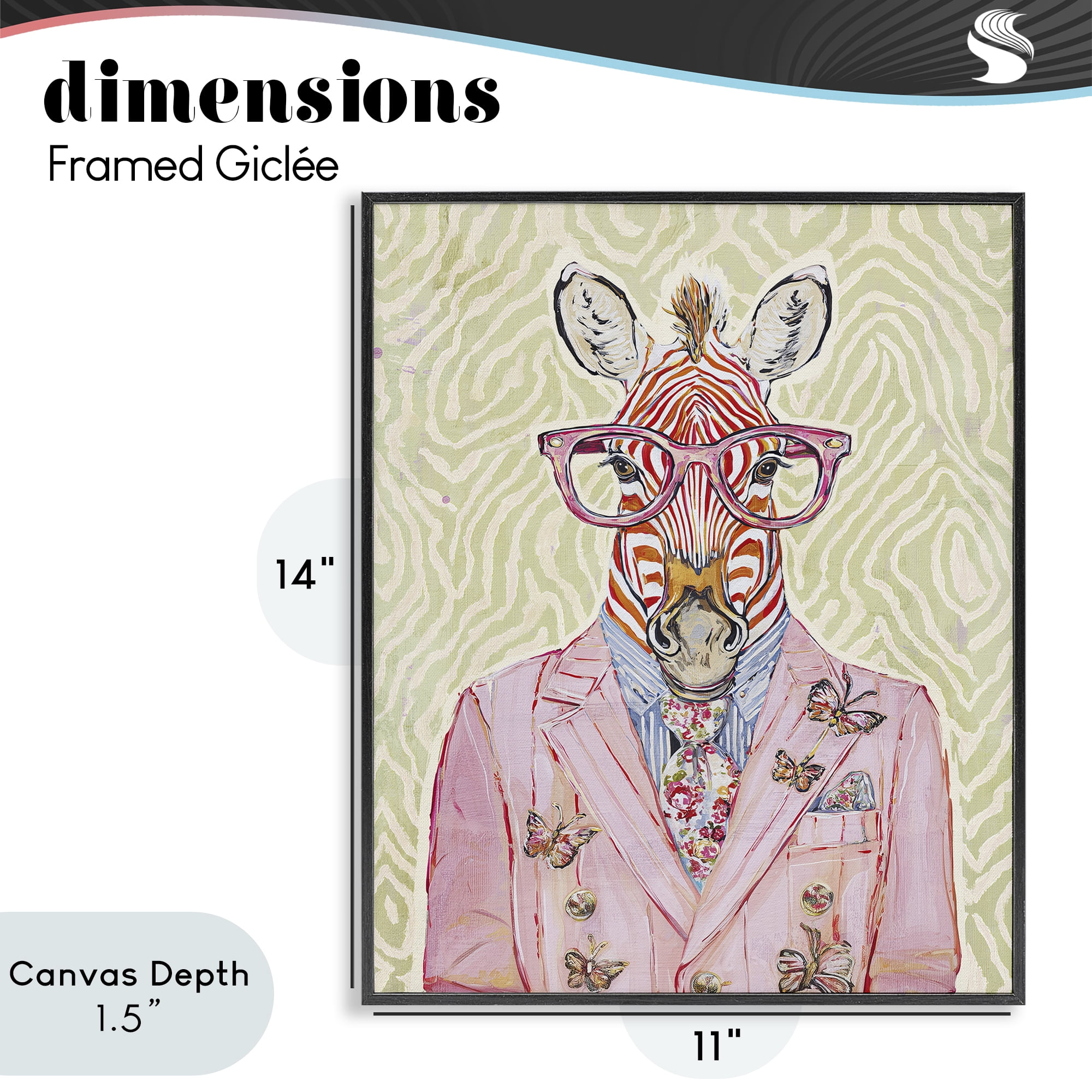 Stupell Industries Pink Zebra over Green Black Framed Giclee Art, design by Svetlana Aleynikova