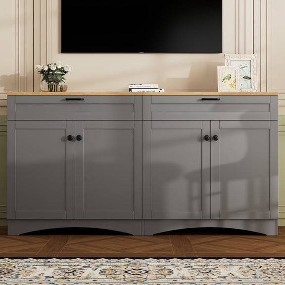 Farmhouse TV Stand For TVs Up to 70", With 2 Drawers, 2 Cabinets & Adjustable Shelves, For Living Room, Bedroom, 3 Color