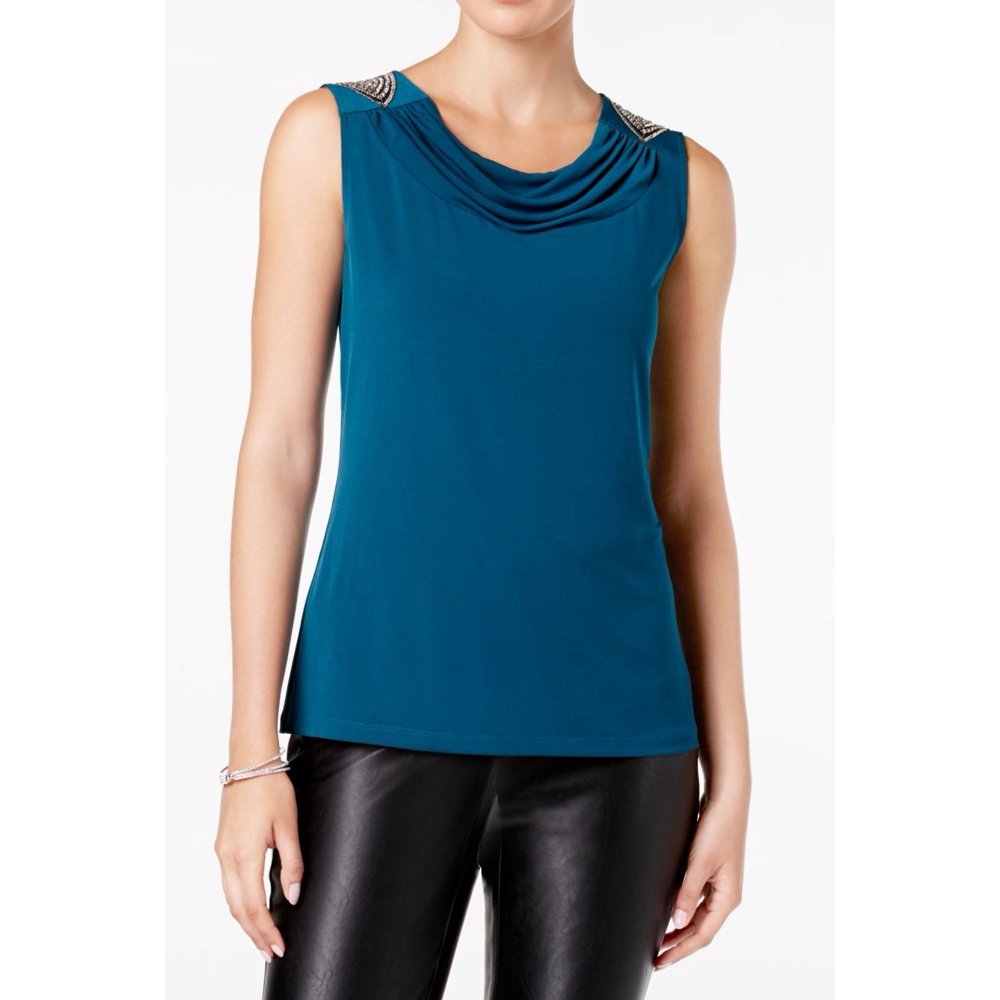 Nine West Teal Womens Medium Embroidered Tank Top M