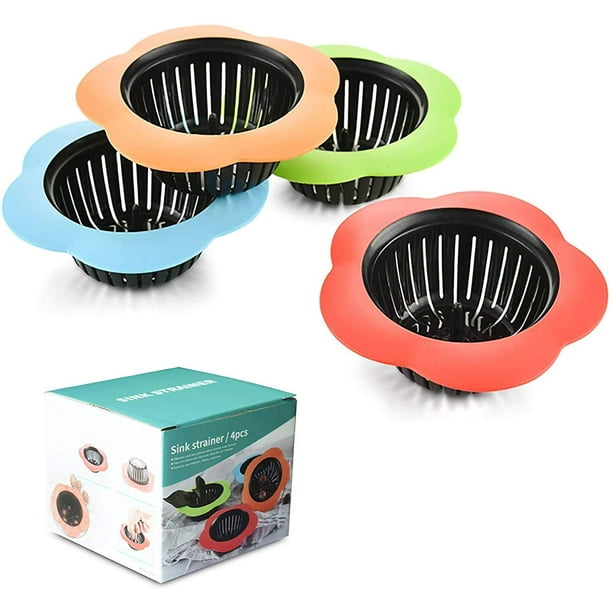 Juego de 4 coladores de plástico para fregadero de cocina: fáciles de limpiar.