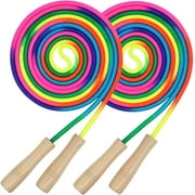 16 FT Long Jump Rope for Kids, 2 Pack Adjustable Double Dutch Skipping Rope with Wooden Handle, Multiplayer Rainbow Jumping Rope for Outdoor Fun, School Sport, Party Game
