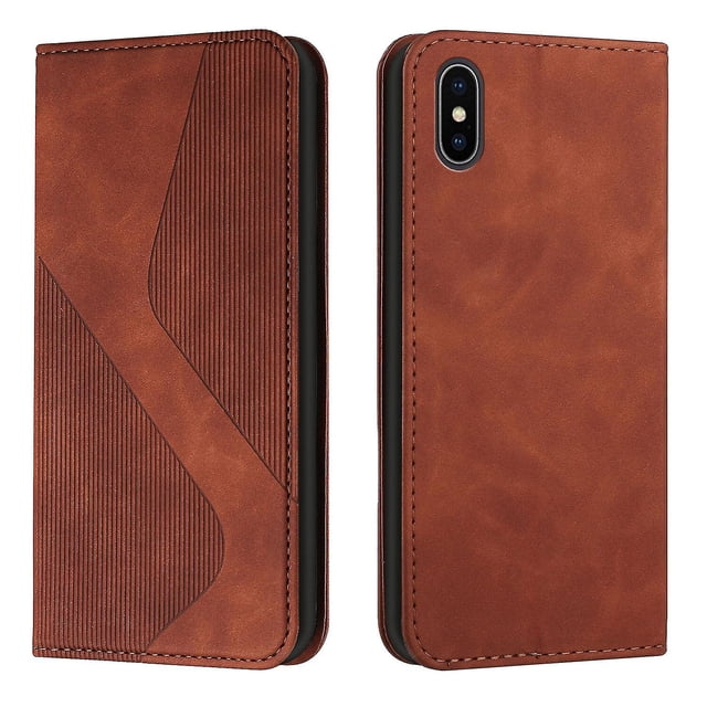 Funda tipo cartera de cuero magnético texturizado con patrón en S para iPhone X/XS: alta resistencia magnética, ranuras para tarjetas, antiarañazos y protección duradera.