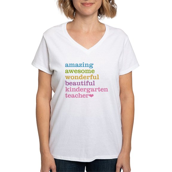 CafePress - Kindergarten Teacher Women's V Neck T Shirt - Womens Cotton V-Neck T-shirt