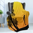 thumbnail image 4 of Summer Soft Flannel Fleece Throw Blanket, Ombre Sunset with Dolphin and Palm Trees Exotic Beach Pattern, Cozy Plush for Indoor and Outdoor Use, 50" x 70", Yellow Orange, by Ambesonne, 4 of 5
