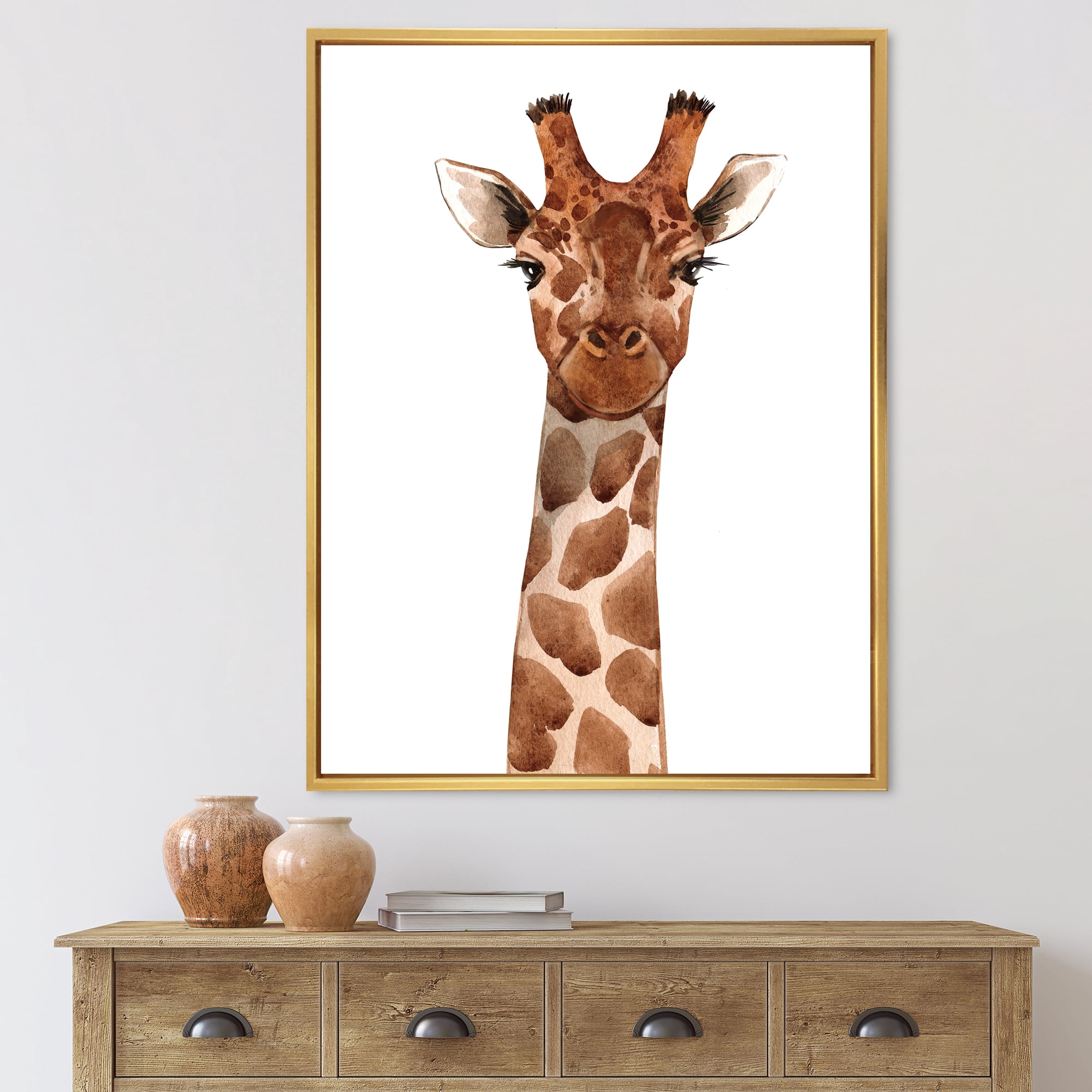 Designart 'Close Up Portrait of A Giraffe XI' Farmhouse Framed Canvas Wall Art Print