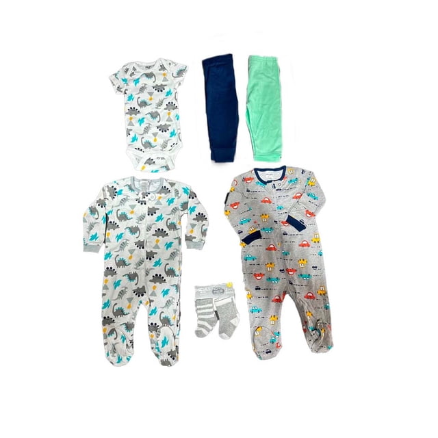 Kit 6 Piezas Bebé Niño Onesies Mamelucos, Pantalones, Pañalero y Calcetines Multicolor OP2203HK