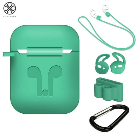 Luxtrada Waterproof Silicone Case Cover Protective Skin for Airpods Charging Case with Carabiner Keychain Belt Clip