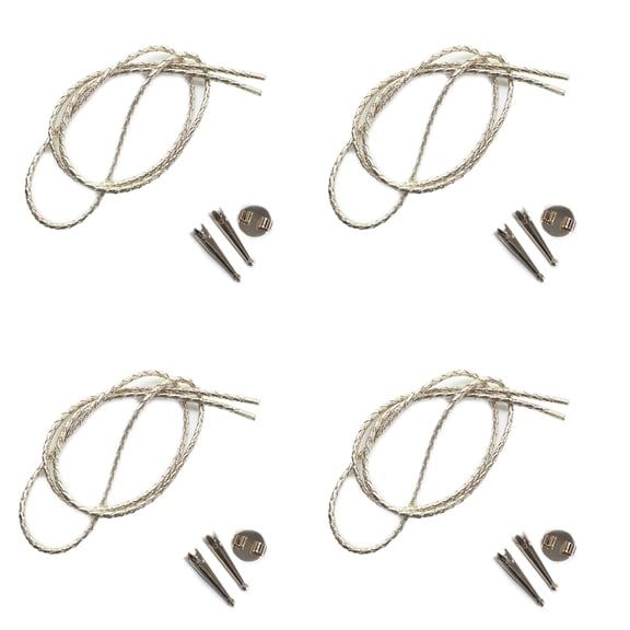 Blank Bolo Tie Kit Round Slide Smooth Tip Silvertone Parts Silver Vinyl Pk/4