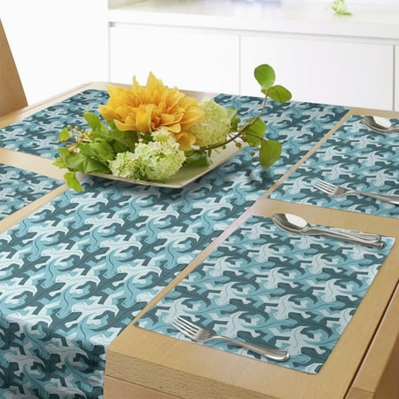 

Salamander Table Runner & Placemats Monochromatic Design of Reptile Animal Forms Repetitive Design Set for Dining Table Decor Placemat 4 pcs + Runner 12 x72 Petrol Blue and Sky Blue by Ambesonne