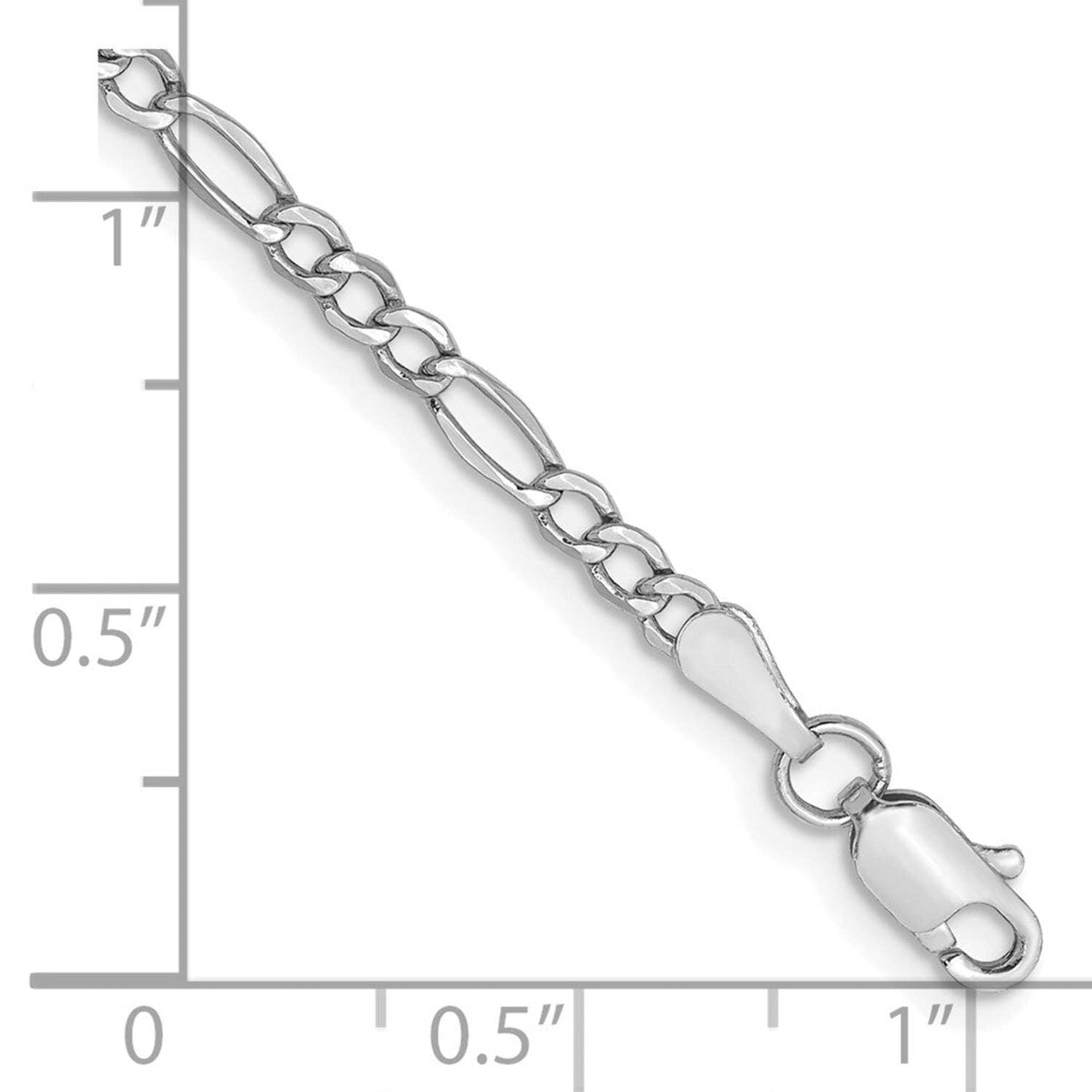 14k White Gold 2.50mm Lightweight Figaro Chain Anklet, 8" - 28"