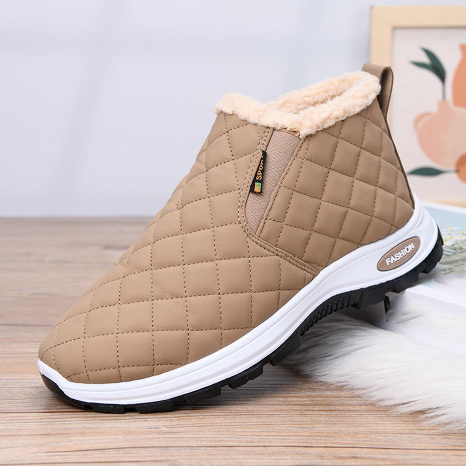 Gamivast Hiking Shoes for Women Lightweight Slip-on Fleece Lined Winter Boots Casual Warm Arch Support Cozy Leather Shoes with Non-Slip Walking Outdoor Indoor