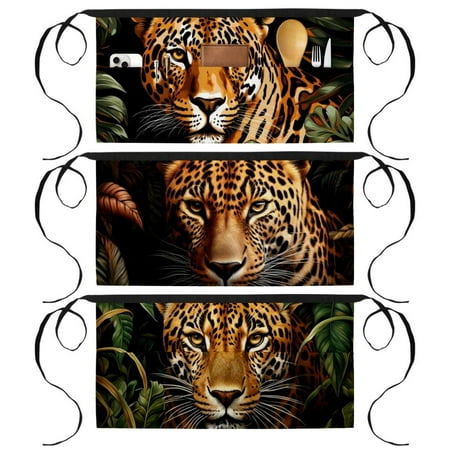 

Leopard Waiter Apron with 3 Pockets Printed Design - for Bartenders Servers and Artists