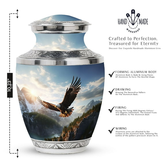 PARHUS Eagle Urn - Large Urns For Human Ashes - Urn For Ashes Adult Male - Cremation Urns For Women - Burial Urns For Adult Human Ashes - Decorative Urns - Funeral Urns For Ashes Adult - 10 Inch