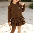 thumbnail image 4 of Posijego Little Girls Clothes Sets Bow Knit Sweater and Ruffled Skirt Set Toddler Girls Fall Clothes Outfits Size 2-8 Years, 4 of 8