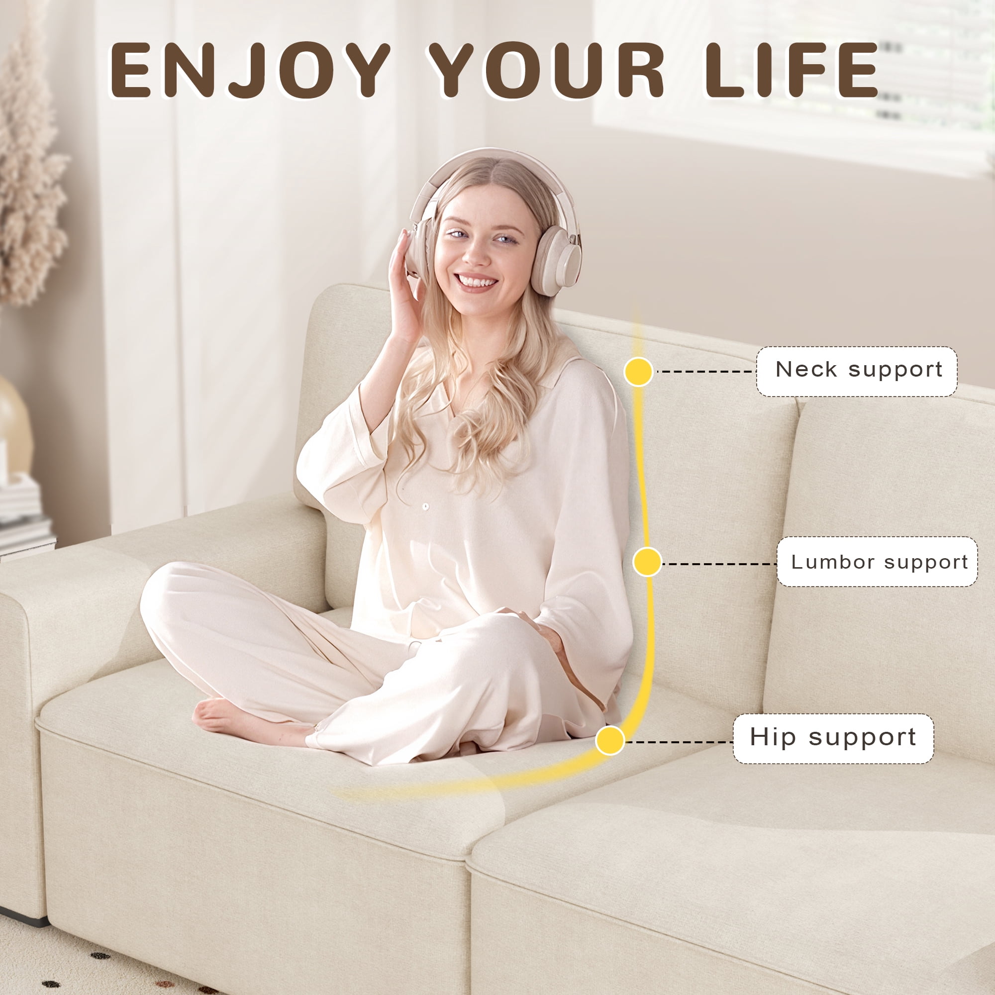 AAQZ 87" Comfy Sofa for Living Room, 3 Seater Chenille Fabric Couch for Small Space, Beige