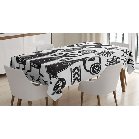 

Primitive Decor Tablecloth Shaman Eagle Sun Snake Figure Prehistoric Cave Drawing Tribal Folkloric Rectangular Table Cover for Dining Room Kitchen 60 X 90 Inches Black White by Ambesonne