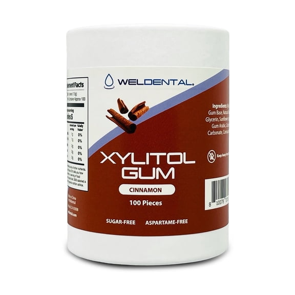 Weldental Cinnamon Xylitol Gum, 100 Count Refill, Plastic-Free Packaging