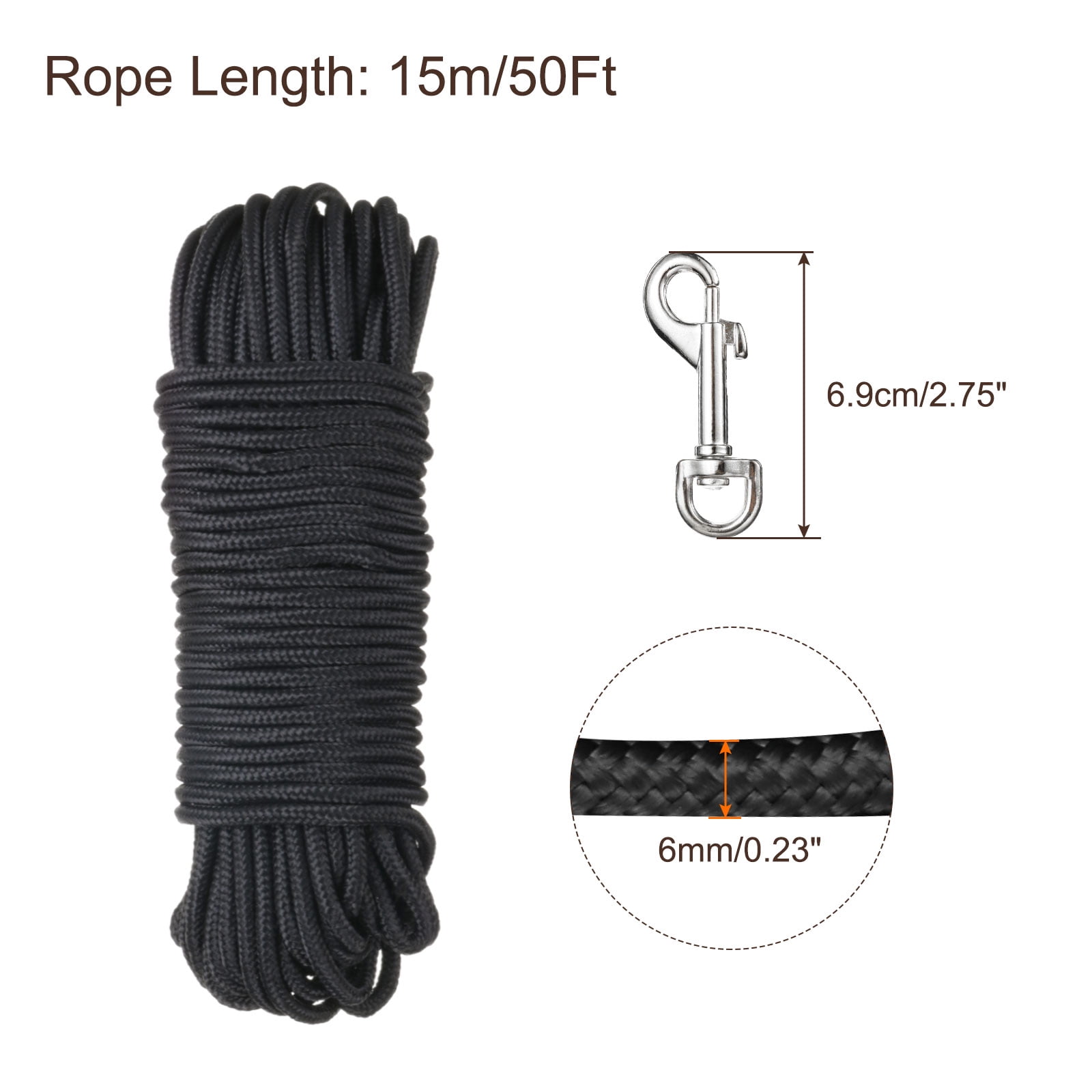 XINSHUNCAN Nylon Rope, 1/4 inch 50FT Nylon Poly Rope Utility Cord Strong Polyester for Camping, Hiking, Clothesline, Tie, Flag Pole, Marine, Swing Outdoor & Indoor (6mm Orange