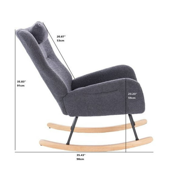 Teddy Rocking Chair, Upholstered Nursery Rocker for Living Room & Bedroom - Dark Grey - Ergonomic Design, Sturdy Frame, Easy Assembly