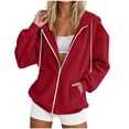 thumbnail image 2 of Sevevn Women’s Corduroy Zip Up Hoodie Casual Oversized Ribbed Jacket Long Sleeve Drawstring Hooded Sweatshirt with Pockets Lightweight Fall Outerwear Coat Wine M, 2 of 7