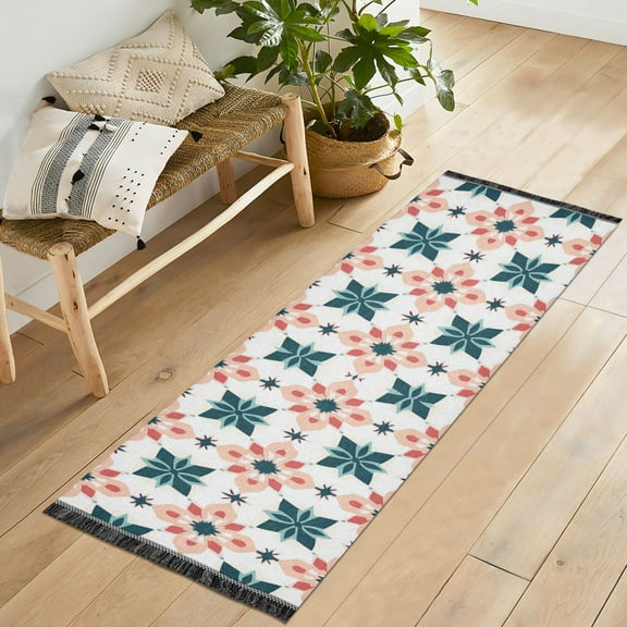 Yayeee Runner Rug for Bedroom 2'x6' Machine Washable Hallway Non Slip Mat, Flowers Geometric Pattern