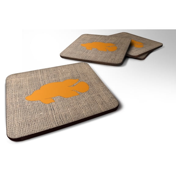 Fish - Tropical Fish Burlap and Orange BB1013 Foam Coaster Set of 4