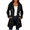 thumbnail image 4 of jtjvou Womens Double Breasted Trench Coats Mid-Length Belted Overcoat Windproof Hooded Jacket Classic Lapel Coat Fall Jackets Black L, 4 of 8