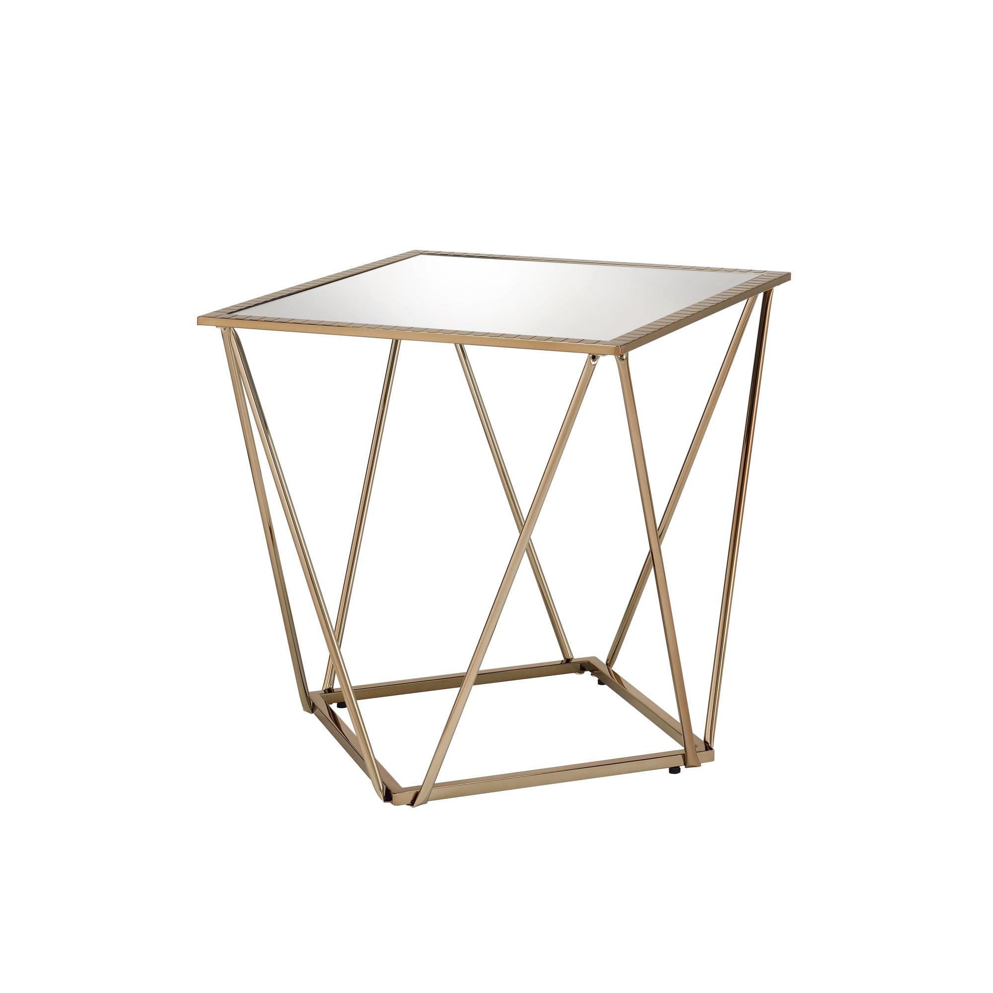 22" Mirrored Champagne Gold Geometric Metal End Table