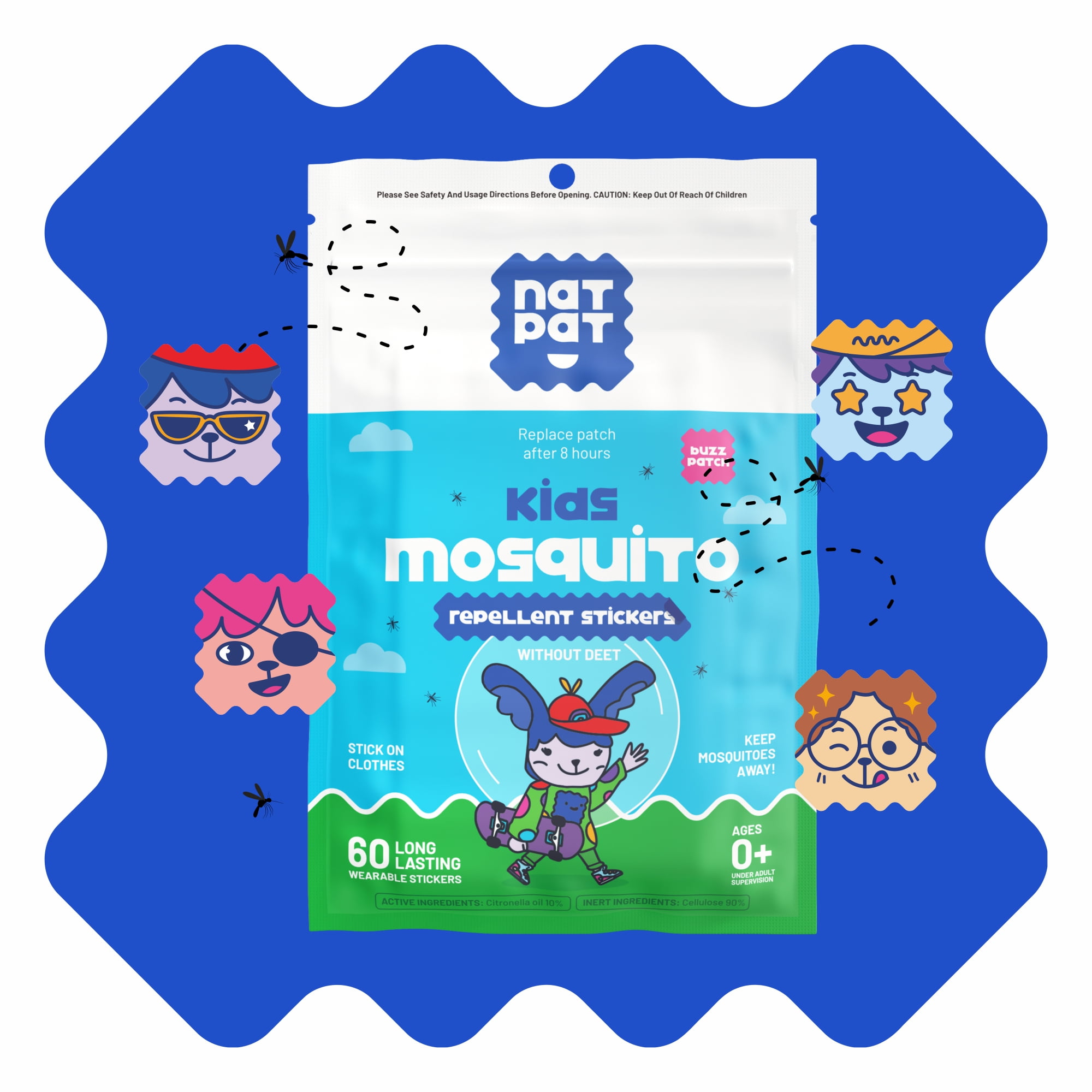 NATPAT BuzzPatch Mosquito Repellent Stickers for Kids, 60 Count