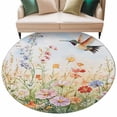 thumbnail image 2 of 7ft Round Rug, Spring Floral Non-Skid Rubber Backing Large Area Rugs - Living Room Bedroom Home Office, Hummingbird Summer Botanical Watercolor Indoor Floor Mat Carpets Washable Rug, 2 of 9