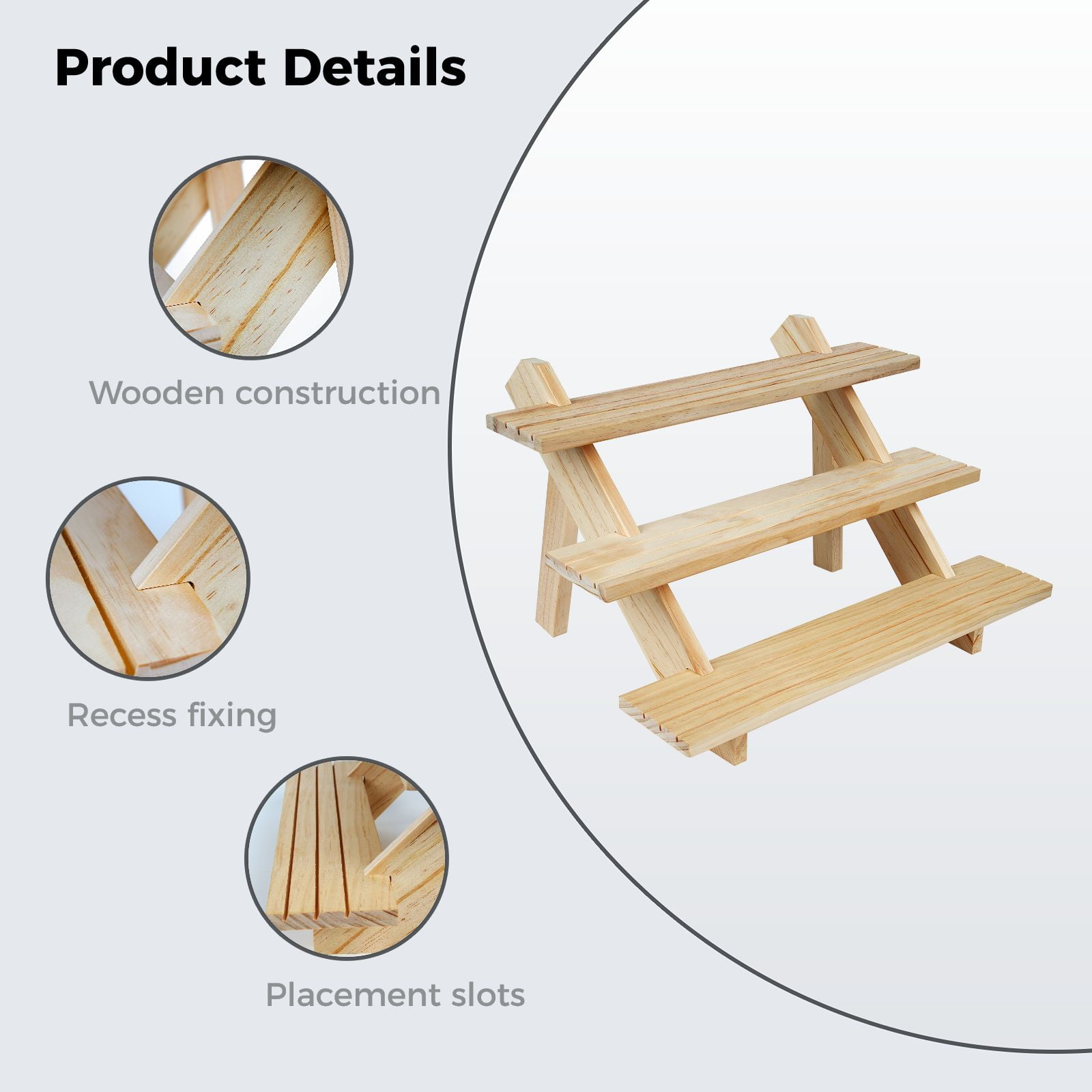 Display Shelves for Vendors, 3-Tier Small Wooden Display Riser for Tabletop Show Jewelry Coins Medals Action Figures Flowerpots Cupcakes