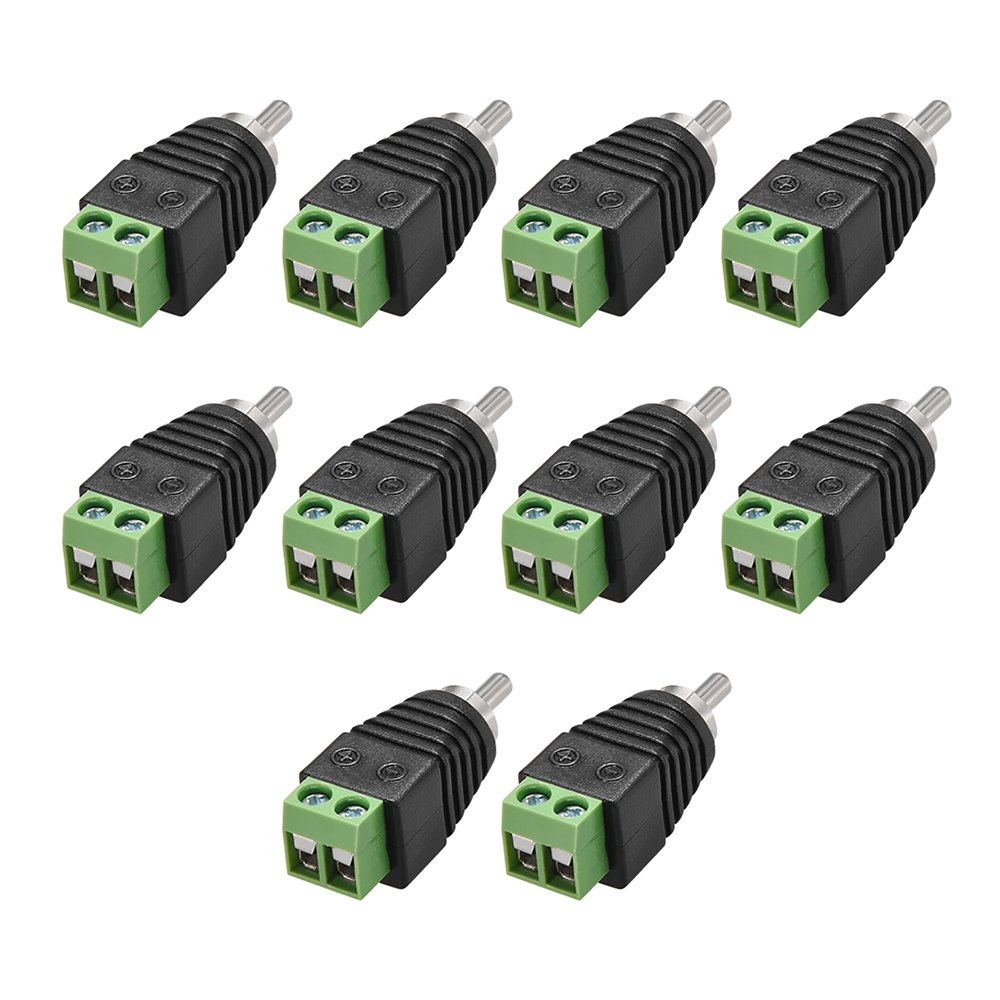 RCA Male to AV Screw Terminal Audio Video Connector Adapter Green 10Pcs