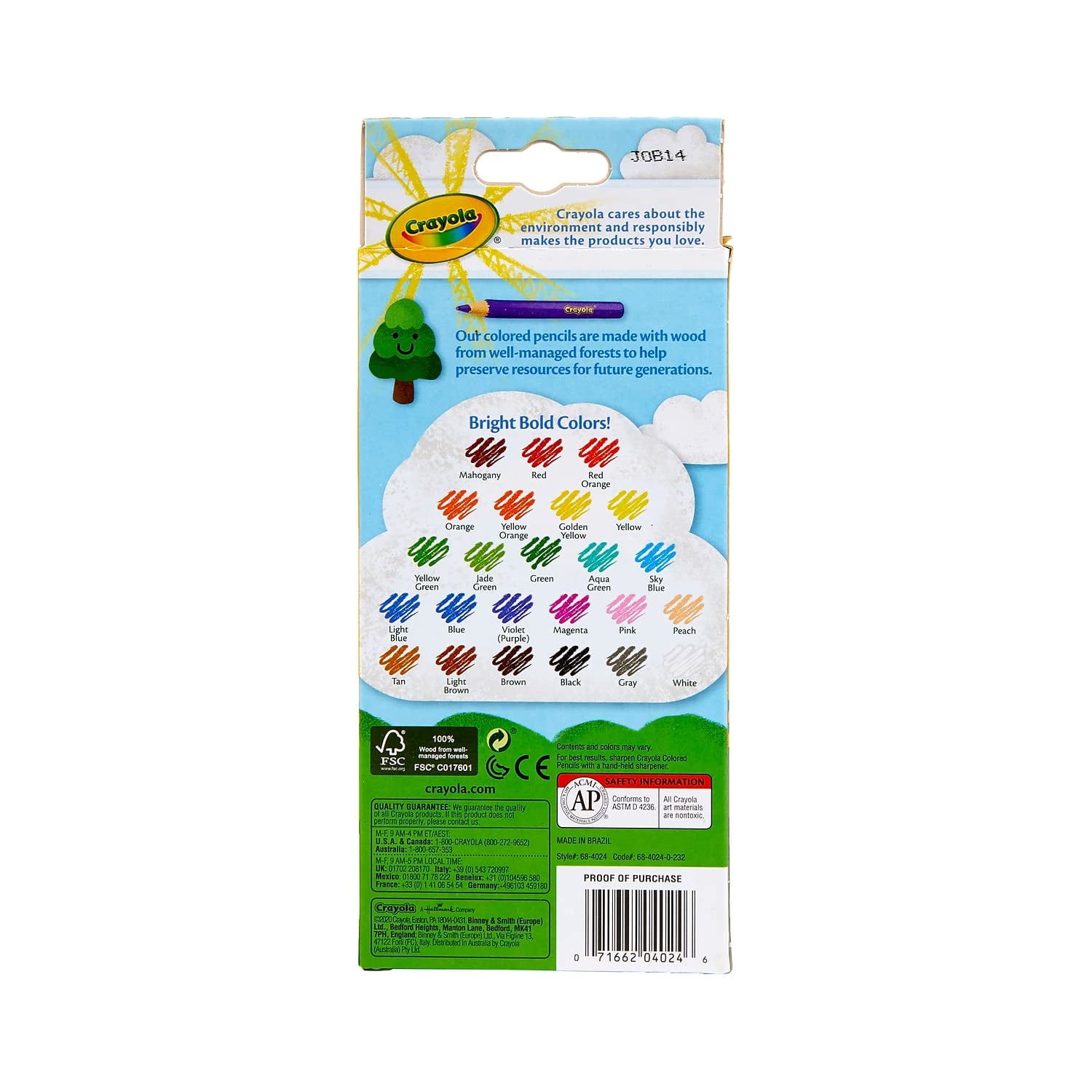 Crayola Colored Pencils Long 24 in a Pack, Case of 36