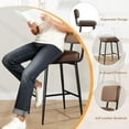 thumbnail image 6 of Upholstered Counter Height Bar Stools Set of 2, with Backrest & Footrest, Thick Cushion, Metal Legs, Brown, 6 of 9