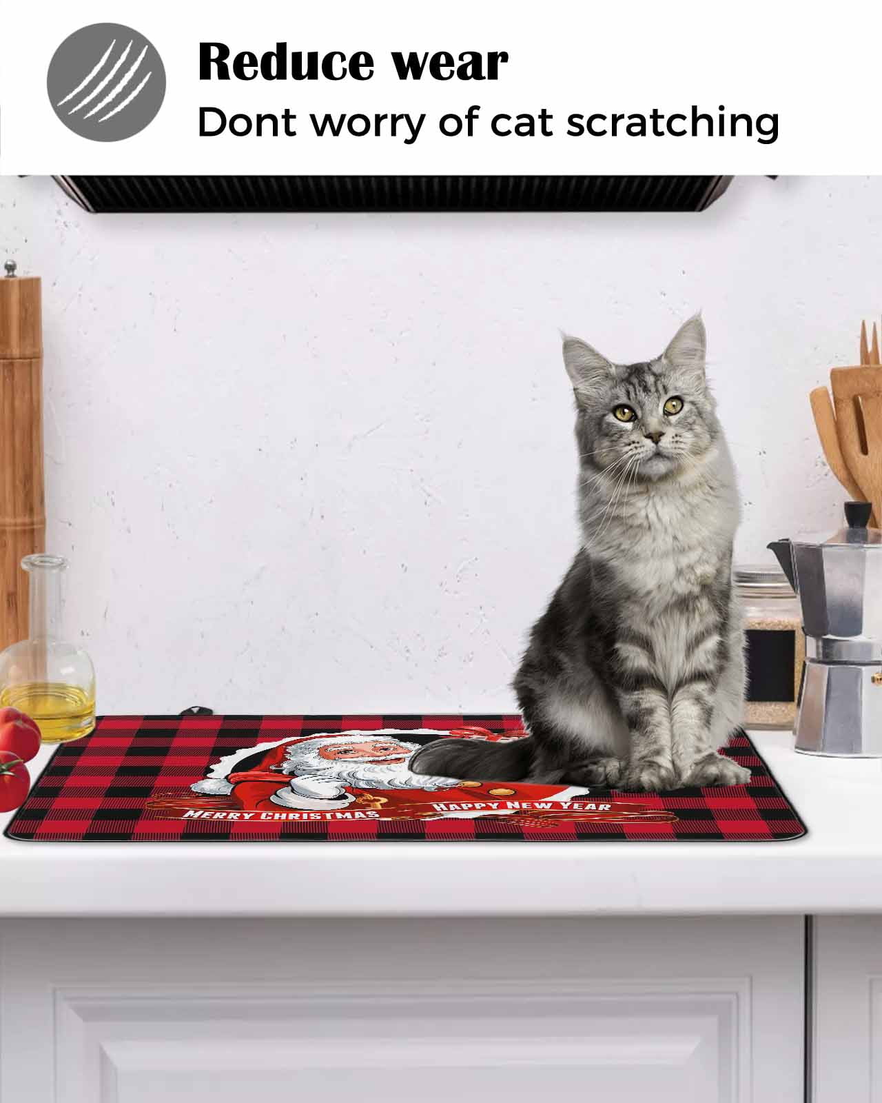Large Induction Cooktop Protector Mat Christmas Stove Top Covers for Electric Stove, Xmas Santa Claus Red Black Buffalo Plaid Decorative Stove Burner Cover Mats, Glass Top Stove Cover