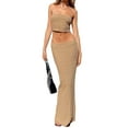thumbnail image 4 of Women Y2K Long Skirt Set 2 Piece V Neck Halter Crop Top Off Shoulder Slim Fit Tube Top Split Maxi Skirts Outfit, 4 of 8