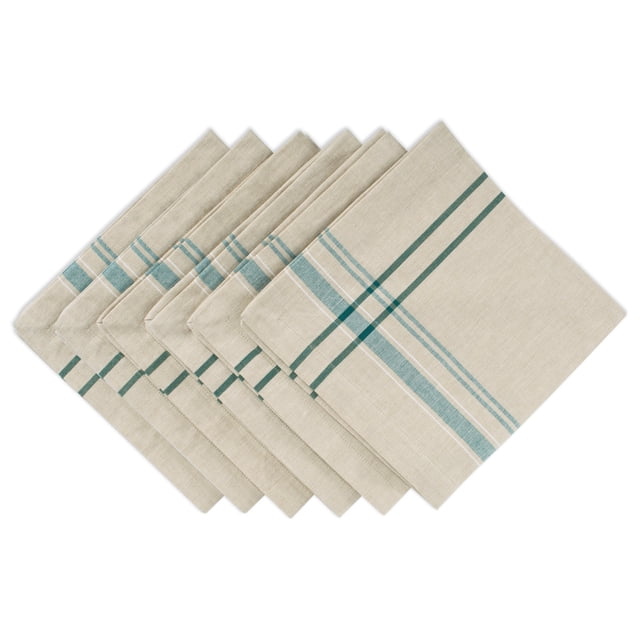 Juego de Servilletas DII Rayas Francesas 51x51 cm 6 Piezas Taupe y Verde Azulado