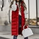 thumbnail image 1 of Meichang Chaleco largo de plumón para mujer, chaqueta con capucha sin mangas, talla grande, abrigos cálidos y delgados con cremallera, chaleco acolchado para exteriores,Red,L, 1 of 7
