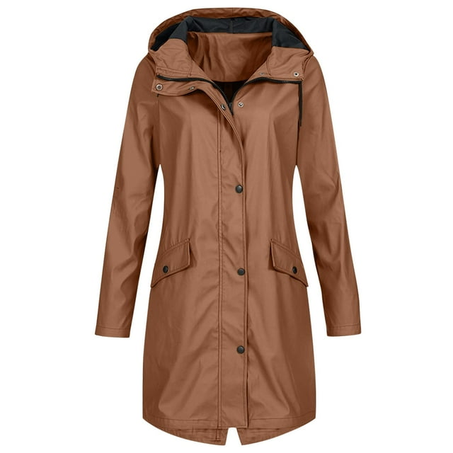 Women's Hooded Jacket Outdoor Windproof Long Coat with Rain