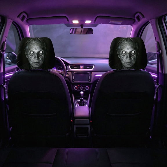 Halloween Creepy Old Ghost Face Car Headrest Covers, 2‑Pack Spooky Aged Monster Graphic Vehicle Seat Head Rest Protector for Car Interior Halloween Decor