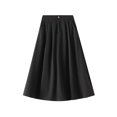 thumbnail image 1 of Women's Skirts High Waist Button Office Wear to Work Skirts with Pockets Ruched A Line Flared Swing Midi Skirts, 1 of 5