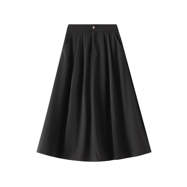 Women's Skirts High Waist Button Office Wear to Work Skirts with Pockets Ruched A Line Flared Swing Midi Skirts