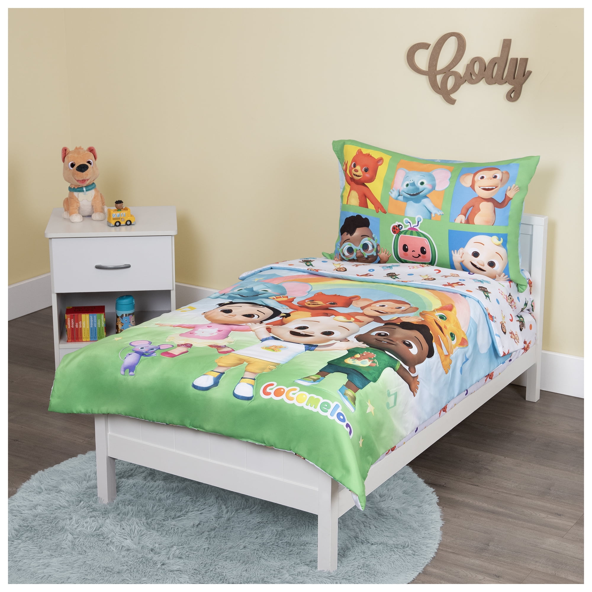 CoComelon 4-Piece Toddler Bedding Set, Cute as a Rainbow, Toddler Bed