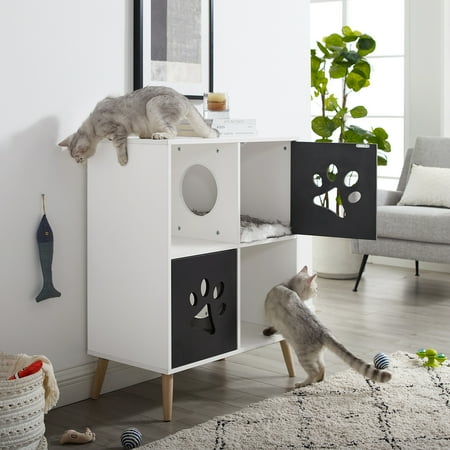 UPC: 0850018680653 | Sam s Pets Convertible® 37 Black and White Cat Tree End-Table Shelf
