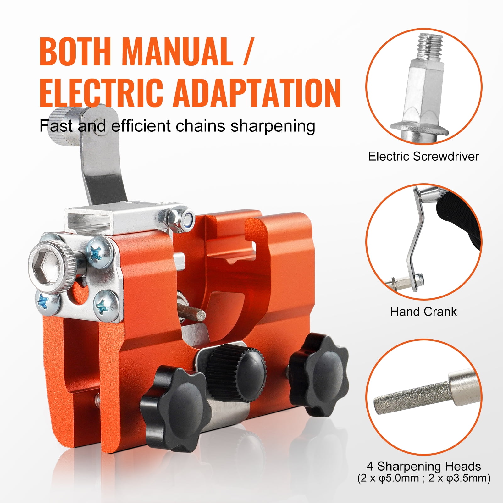 BENTISM Chainsaw Sharpener, Hand-Cranked Chainsaw Sharpening Jig for 4"-22" Chain Saws, Potable Chainsaw Chain Sharpener Tool Set with 4 Sharpening Heads for Landscaper, Lumberjack