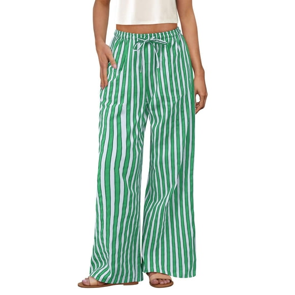 Pantalones de pijama PRETTYGARDEN para mujer, pierna ancha, algodón a rayas