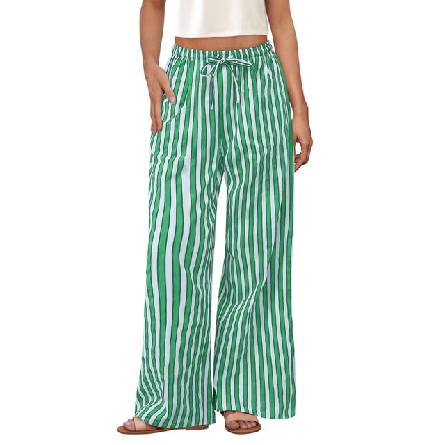 Pantalones de pijama PRETTYGARDEN para mujer, pierna ancha, algodón a rayas