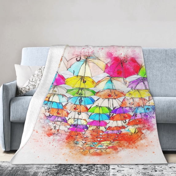 Vintage Umbrella Art Throw Blanket, Anti-Pilling Ultra-Soft Micro Fleece Cover Blanket for Bed Sofa, for All Seasons, 50"x40"